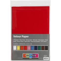 Velourpapir, A4, ark 210x297 mm, 140 g, ass. farger, 10 ark/ 1 pk.