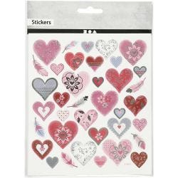 Klistremerker, hjerter, ark 15x16,5 cm, 1 ark
