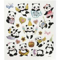 Klistremerker, pandaer, ark 15x16,5 cm, 1 ark