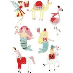 3D Stickers, flamingo, lama, havfrue, H: 50-60 mm, B: 30-45 mm, tykkelse 7 mm, 7 stk./ 1 pk.