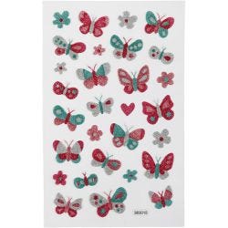 Glitterstickers, sommerfugl, ark 10x16 cm, 1 ark