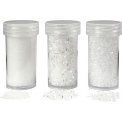 Kunstig snø, hvit glitter, 35+35+8 g, 3 boks/ 1 pk.