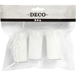 Kunstig snø, hvit glitter, 35+35+8 g, 3 boks/ 1 pk.