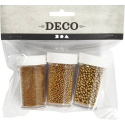 Mini Glasskuler, str. 0,6-0,8+1,5-2+3 mm, gull, 3x45 g/ 1 pk.