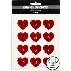 Rub on Merkelapper, kalendertall, H: 32 mm, B: 28 mm, ark 12,2x15,3 cm, rød, 1 pk.
