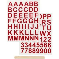 Rub on Merkelapper, bokstaver og tall, H: 17 mm, B: 17 mm, ark 12,2x15,3 cm, rød, 1 pk.