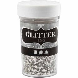 Glitter, str. 1-3 mm, sølv, 30 g/ 1 boks