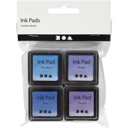 Stempelinkt, H: 2 cm, afm 3,5x3,5 cm, blauw, hemelsblauw, paars, violet, 4 stuk/ 1 doos