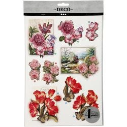 3D Motiver, blomster og sommerfugler, ark 21x30 cm, 4 ark/ 1 pk.
