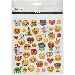Klistremerker, emojis, ark 15x16,5 cm, 1 ark