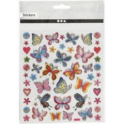 Klistremerker, fargerik sommerfugl, ark 15x16,5 cm, 1 ark