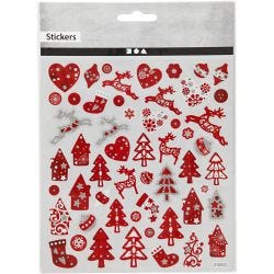 Klistremerker, rød/hvit jul, ark 15x16,5 cm, 1 ark