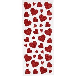 Glitterstickers, hjerter, ark 10x24 cm, rød, 2 ark/ 1 pk.