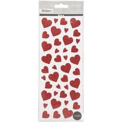 Glitterstickers, hjerter, ark 10x24 cm, rød, 2 ark/ 1 pk.