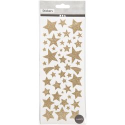 Glitterstickers, stjerner, ark 10x24 cm, gull, 2 ark/ 1 pk.