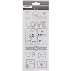 Stickers, love, ark 10x24 cm, sølv, 1 ark