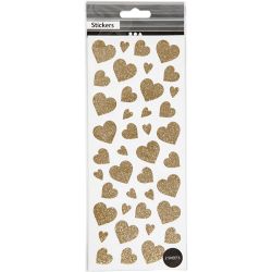 Glitterstickers, hjerter, ark 10x24 cm, gull, 2 ark/ 1 pk.