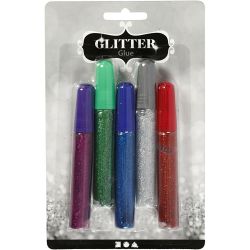 Glitterlim, ass. farger, 5x10 ml/ 1 pk.