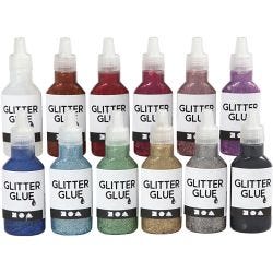 Glitterlim, ass. farger, 12x25 ml/ 1 pk.