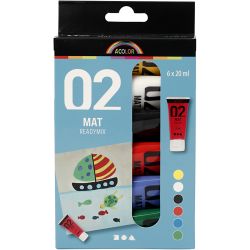 Akrylmaling Matt, standardfarger, 6x20 ml/ 1 pk.