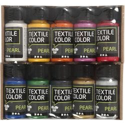 Tekstilfarge, perlemor, ass. farger, 10x50 ml/ 1 pk.