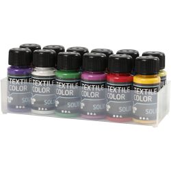 Tekstilfarge, dekkende, ass. farger, 12x50 ml/ 1 pk.