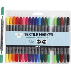 Tekstiltusjer, strek 2,3+3,6 mm, standardfarger, 20stk./ 1 pk.
