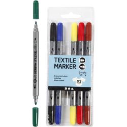 Tekstiltusjer, strek 2,3+3,6 mm, standardfarger, 6stk./ 1 pk.