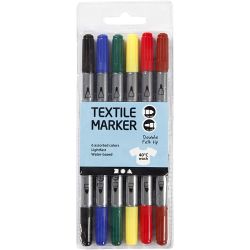 Tekstiltusjer, strek 2,3+3,6 mm, standardfarger, 6 stk./ 1 pk.