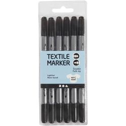 Tekstiltusjer, strek 2,3+3,6 mm, svart, 6 stk./ 1 pk.