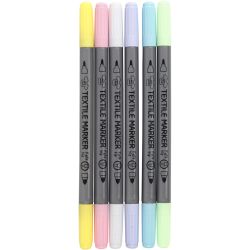 Tekstiltusjer, strek 2,3+3,6 mm, pastellfarger, 6 stk./ 1 pk.