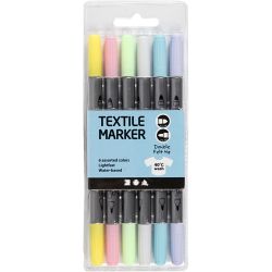 Tekstiltusjer, strek 2,3+3,6 mm, pastellfarger, 6 stk./ 1 pk.