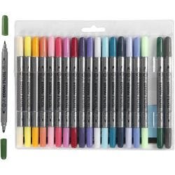 Tekstiltusjer, strek 2,3+3,6 mm, suppl. farger, 20stk./ 1 pk.