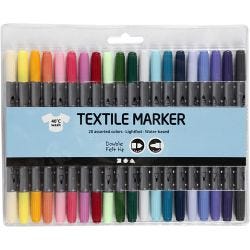 Tekstiltusjer, strek 2,3+3,6 mm, suppl. farger, 20 stk./ 1 pk.