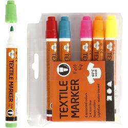 Tekstiltusj, strek 2-4 mm, neonfarger, 6stk./ 1 pk.