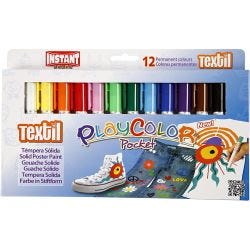 Playcolor Tekstilfarger, L: 14 cm, ass. farger, 5 g, 12 stk./ 1 pk.