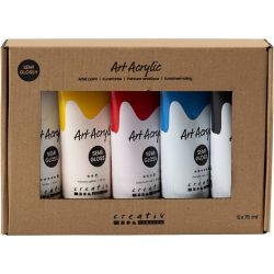 Akrylmaling, grunnfarger, halvblank, ass. farger, 5x75 ml/ 1 pk.
