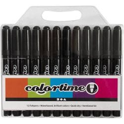 Colortime tusjer, strek 5 mm, svart, 12 stk./ 1 pk.