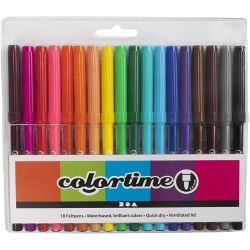 Colortime tusjer, strek 2 mm, ass. farger, 18 stk./ 1 pk.