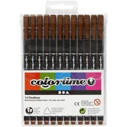 Colortime Fineliner-tusjer, strek 0,6-0,7 mm, brun, 12 stk./ 1 pk.