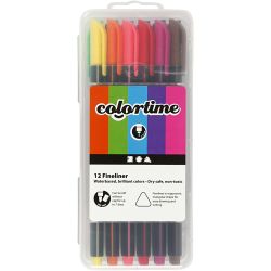 Colortime Fineliner-tusjer, strek 0,6-0,7 mm, ass. farger, 12 stk./ 1 pk.