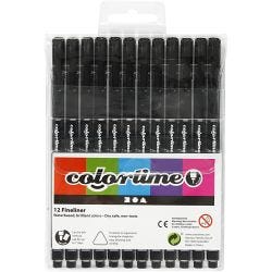 Colortime Fineliner-tusjer, strek 0,6-0,7 mm, svart, 12 stk./ 1 pk.