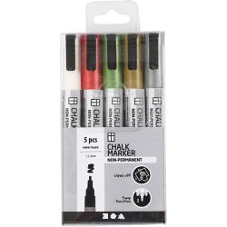 Chalk Markers, strek 1,2-3 mm, metallic farger, 5 stk./ 1 pk.