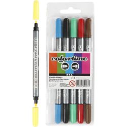 Colortime Dobbeltusj, strek 2,3+3,6 mm, standardfarger, 6 stk./ 1 pk.