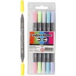 Colortime Dobbeltusj, strek 2,3+3,6 mm, pastellfarger, 6 stk./ 1 pk.