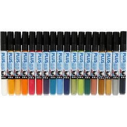Plus Color Tusj, L: 14,5 cm, strek 1-2 mm, ass. farger, 5,5 ml, 18stk./ 1 pk.