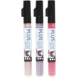 Plus Color Tusj, L: 14,5 cm, strek 1-2 mm, fuchsia, støvete rosa, mørk syrin, 5,5 ml, 3stk./ 1 pk.