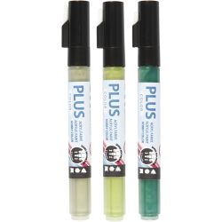 Plus Color Tusj, L: 14,5 cm, strek 1-2 mm, mørk grønn, eukalyptus, bladgrønn, 5,5 ml, 3stk./ 1 pk.
