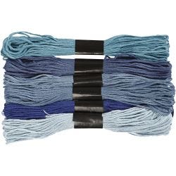Broderitråd, tykkelse 1 mm, blå harmoni, 6 bunt/ 1 pk.