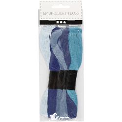Broderitråd, tykkelse 1 mm, blå harmoni, 6 bunt/ 1 pk.